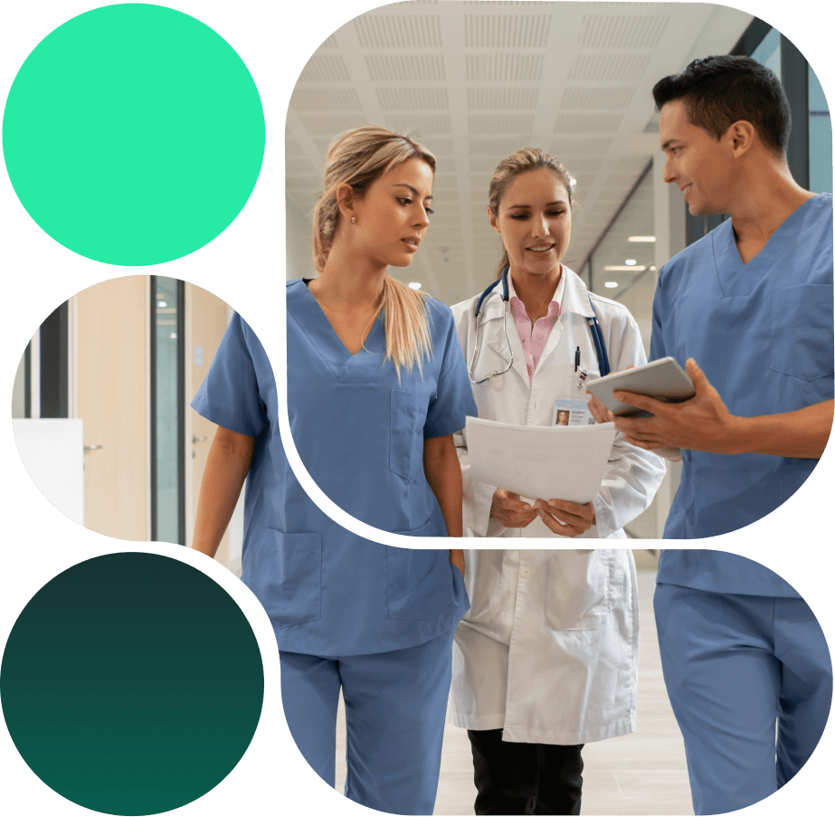 Bento lockup of of doctor and two nurses of doctors conversing
