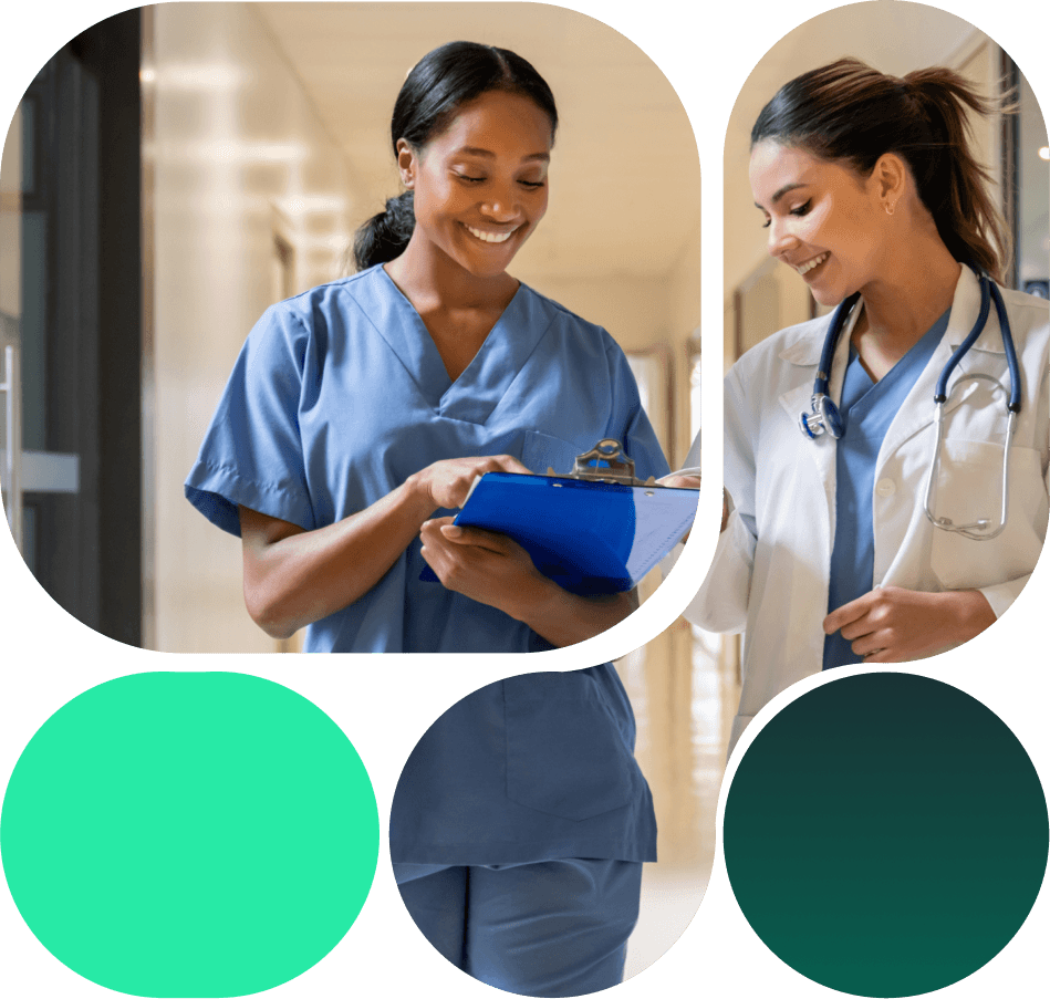 Bento lockup of female doctor and nurse conversing